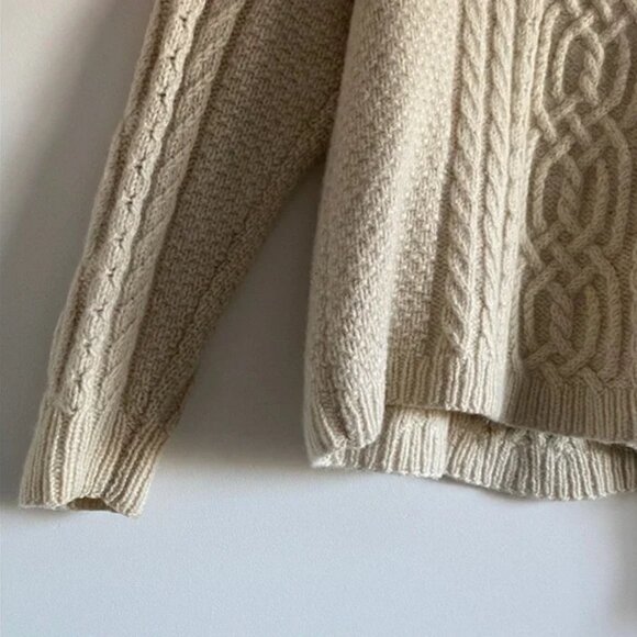 SOLD Cream Hand Knit Cable Wool Sweater - Picture 7 of 9